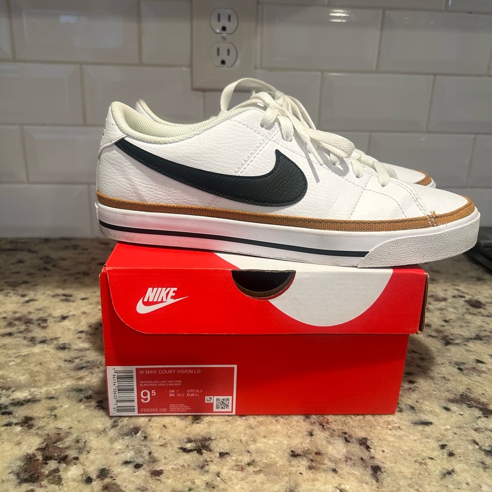 Nike Court Vision Low Sneakers - White, Black, and Brown